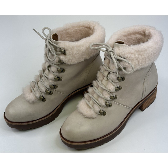 Kork-Ease Winslet Genuine Shearling Trim Lace Up Boots Womens 7.5M Beige $190 - Picture 1 of 11